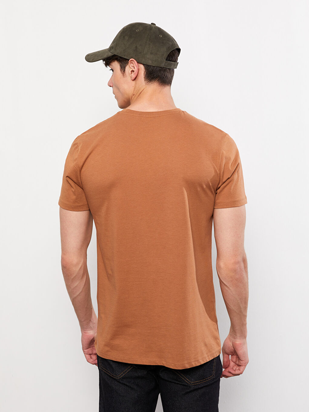 Kahverengi Bisiklet Yaka Kısa Kollu Baskılı Penye Erkek Tişört-5