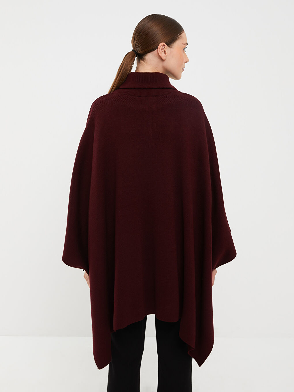 LCW Modest Kırmızı Polo Yaka Düz Oversize Kadın Triko Panço - 4