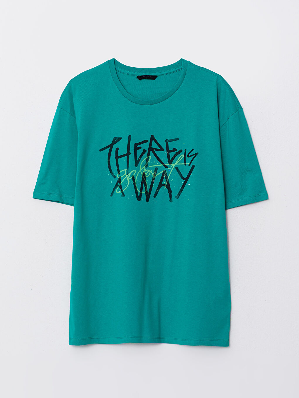 Yeşil Bisiklet Yaka Kısa Kollu Baskılı Penye Erkek Tişört-5