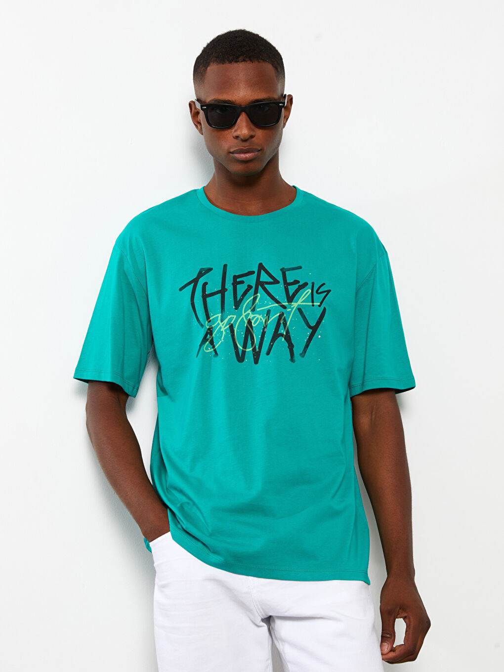 Yeşil Bisiklet Yaka Kısa Kollu Baskılı Penye Erkek Tişört-1