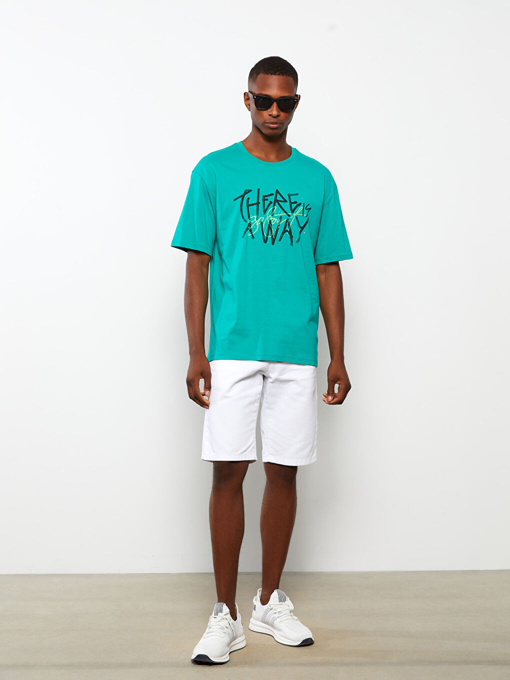 Yeşil Bisiklet Yaka Kısa Kollu Baskılı Penye Erkek Tişört-2