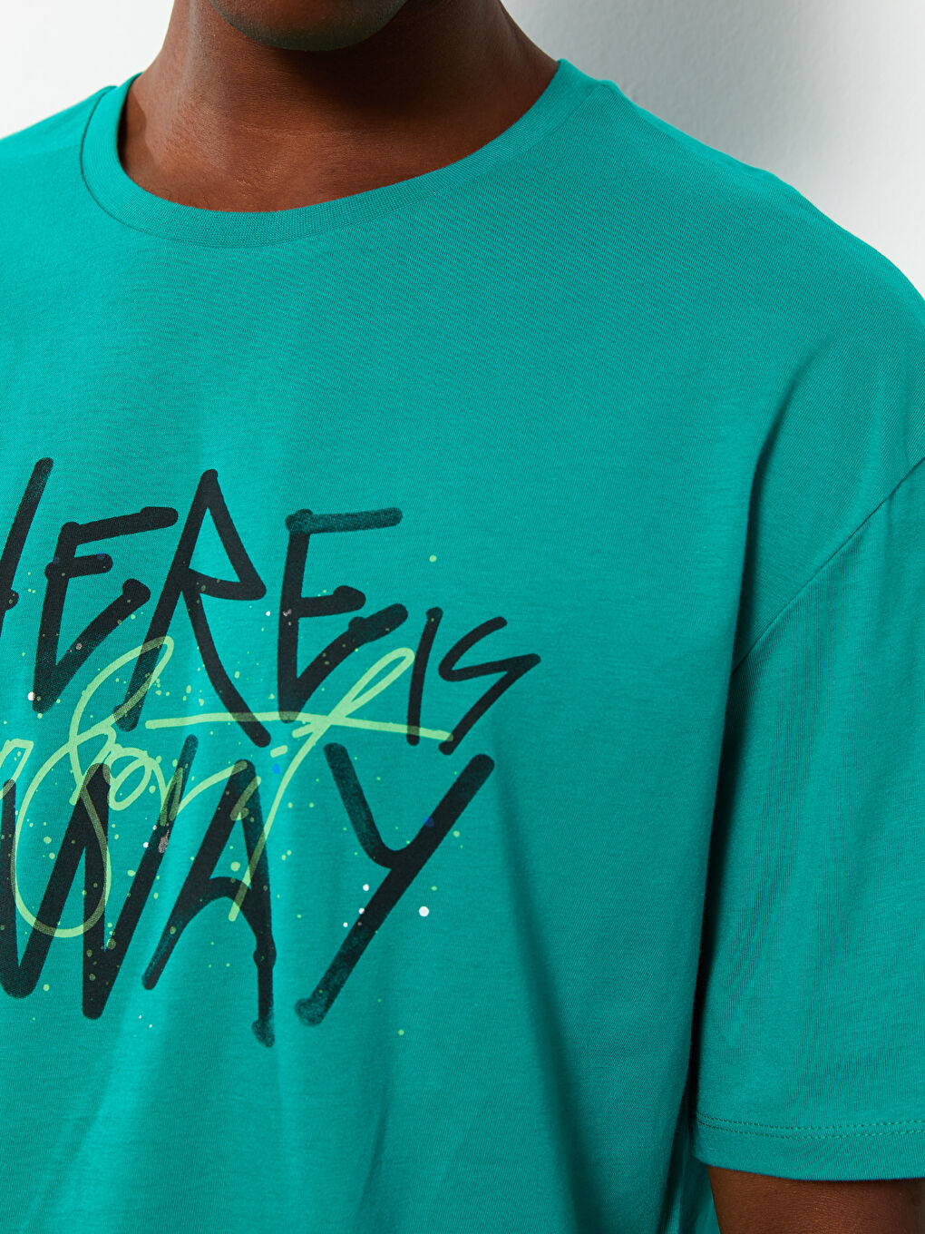 Yeşil Bisiklet Yaka Kısa Kollu Baskılı Penye Erkek Tişört-3