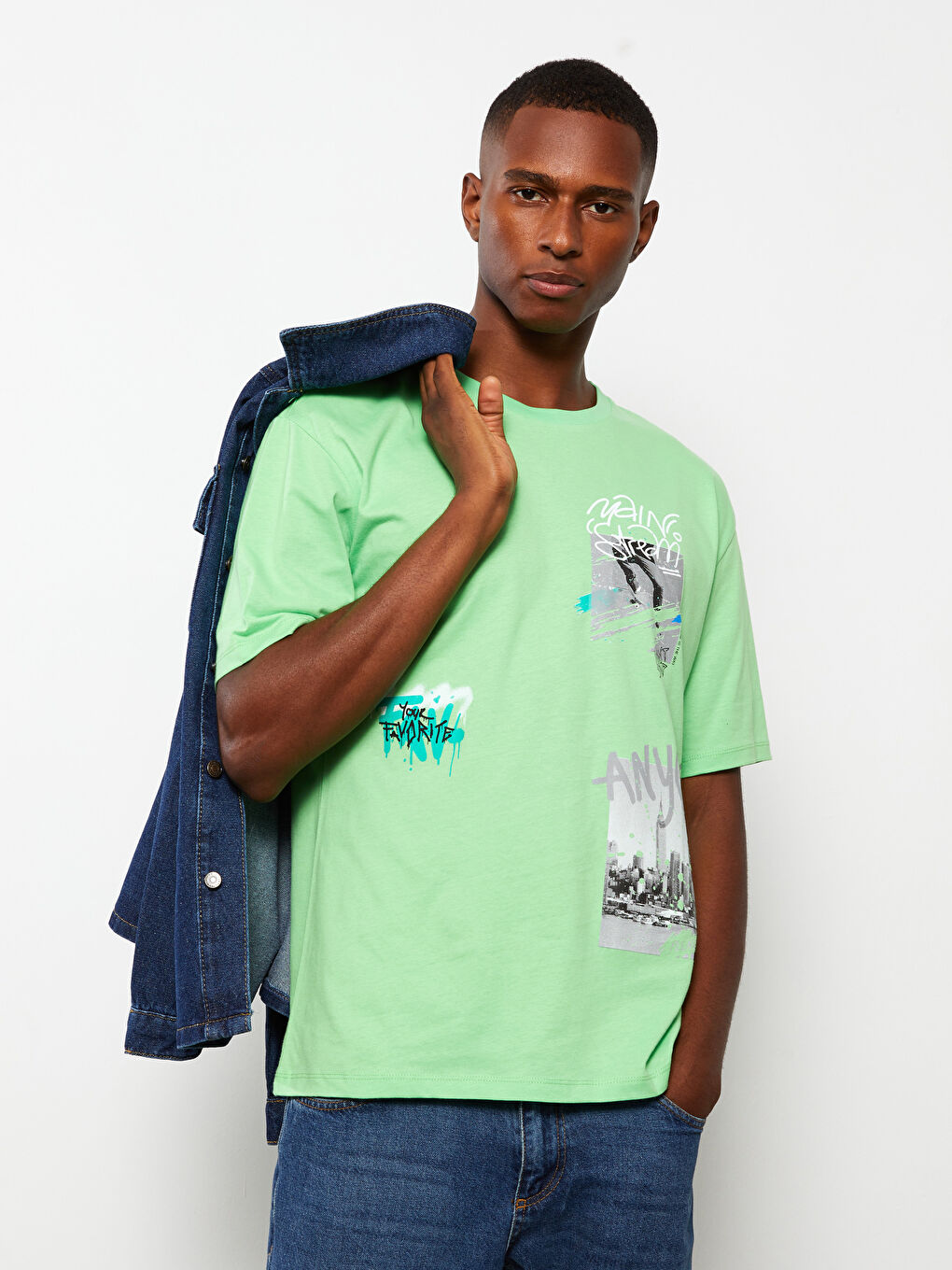 Crew Neck Short Sleeve Printed Combed Cotton Men's T-shirt