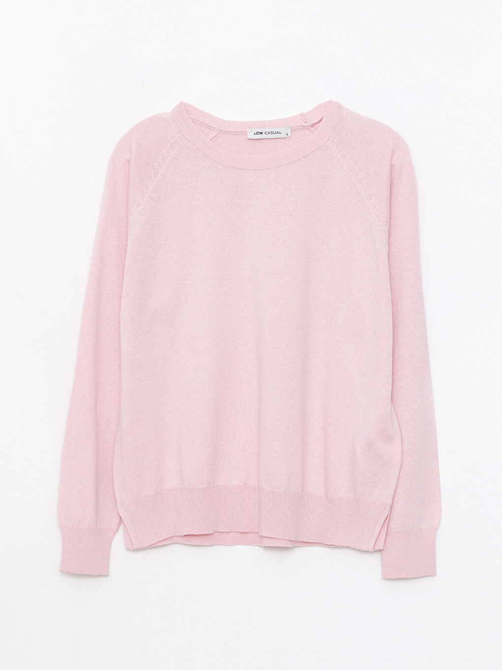 Pembe Bisiklet Yaka Düz Uzun Kollu Kadın Triko Kazak-5