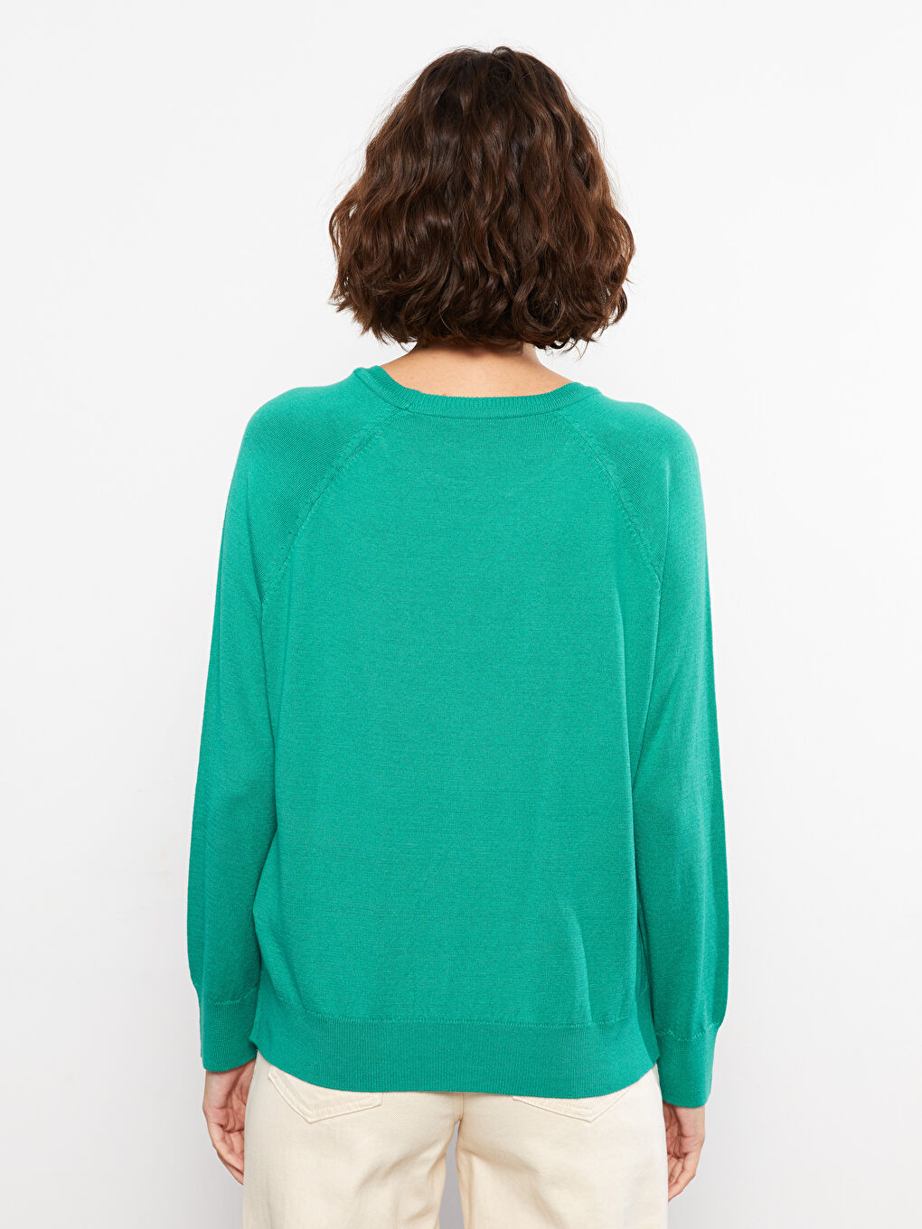 Turkuaz Bisiklet Yaka Düz Uzun Kollu Kadın Triko Kazak-4