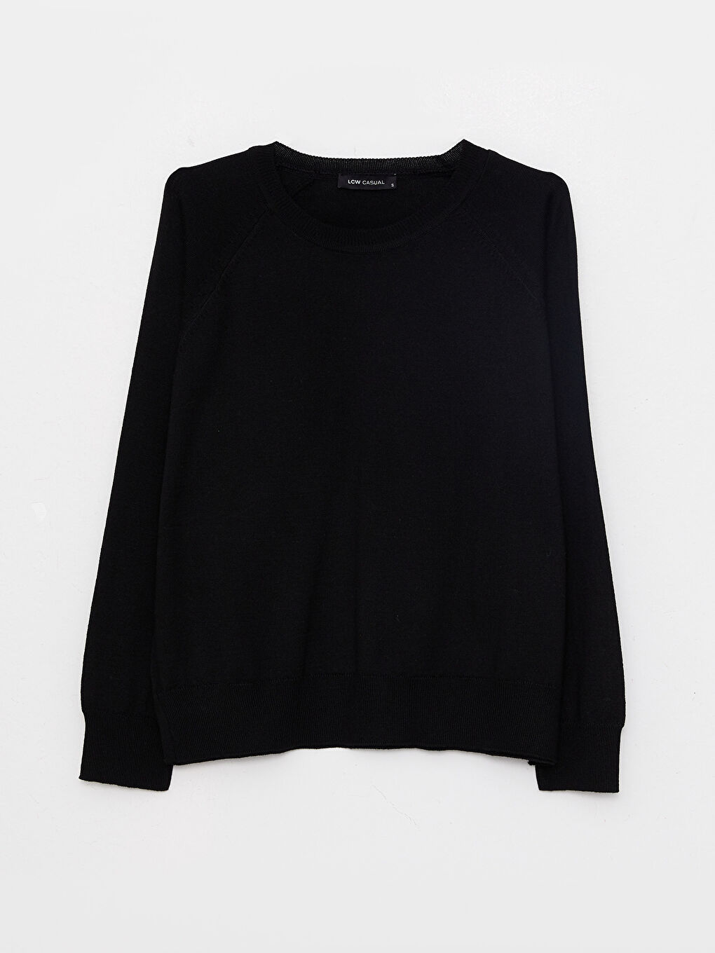 Siyah Bisiklet Yaka Düz Uzun Kollu Kadın Triko Kazak-5