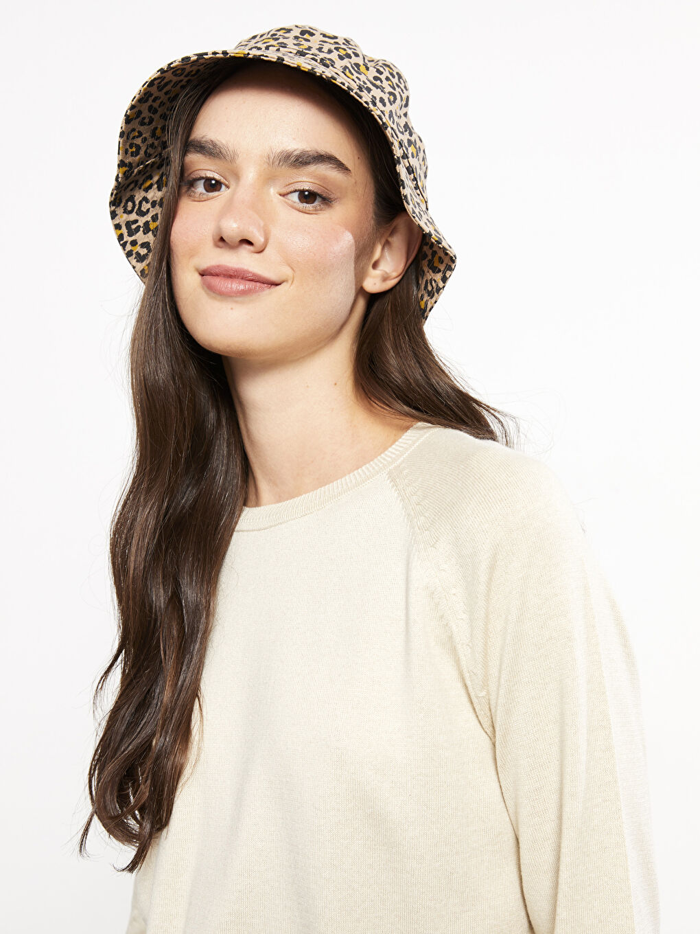 Bej Bisiklet Yaka Düz Uzun Kollu Kadın Triko Kazak-1