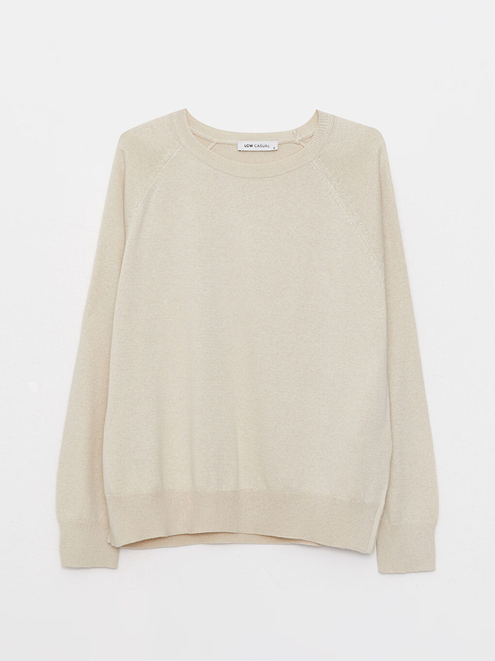 Bej Bisiklet Yaka Düz Uzun Kollu Kadın Triko Kazak-6