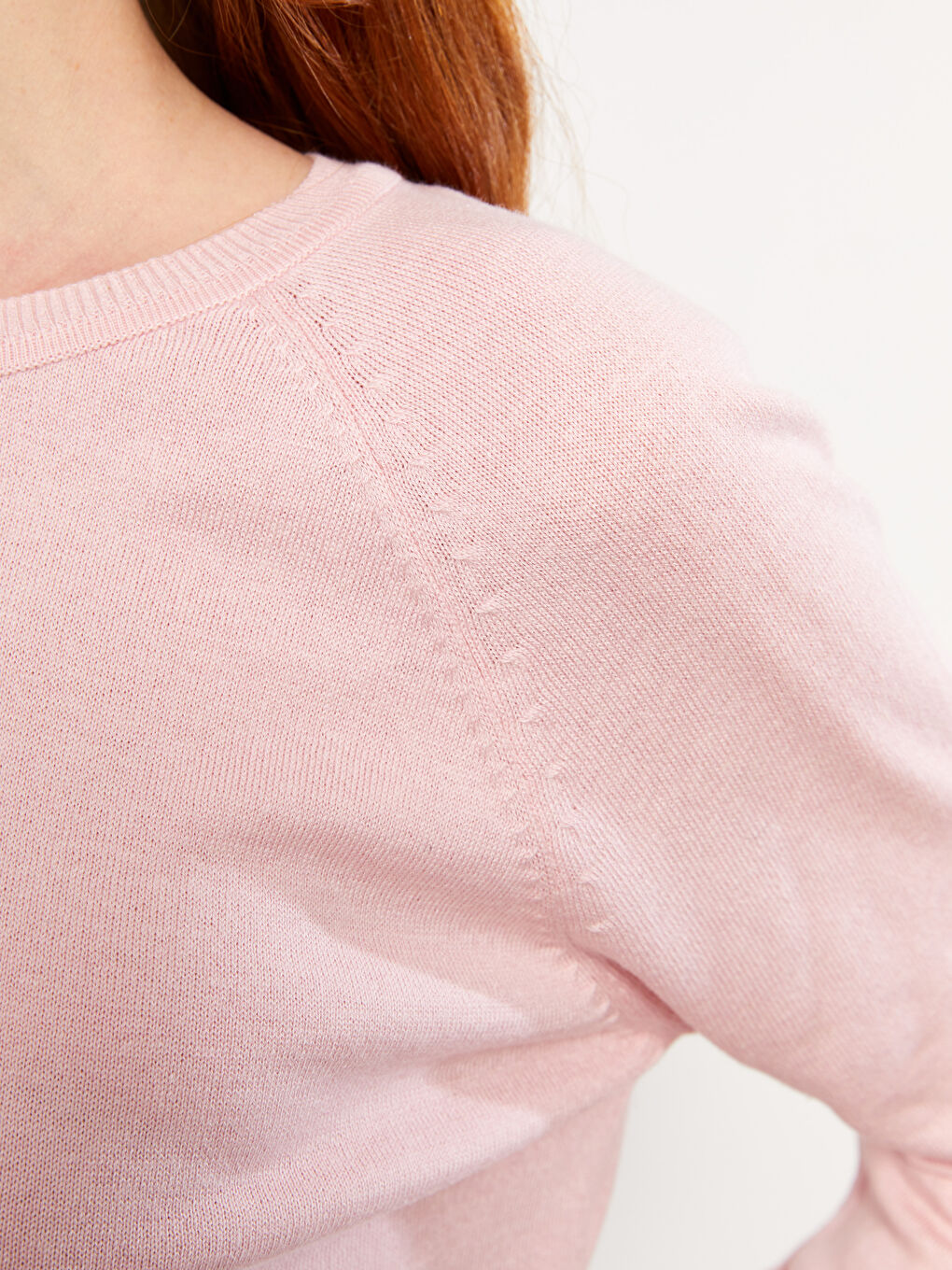 Pembe Bisiklet Yaka Düz Uzun Kollu Kadın Triko Kazak-4