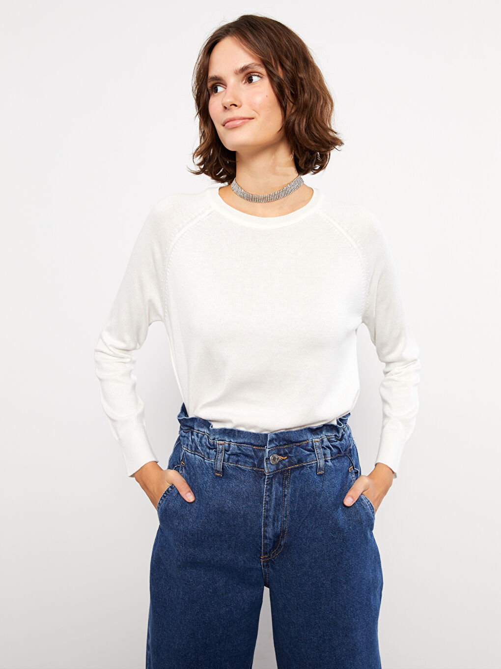 LCW Vision Rundhalsausschnitt Schlicht Langarm Damen Strickpullover -W2GI75Z8-R9J
