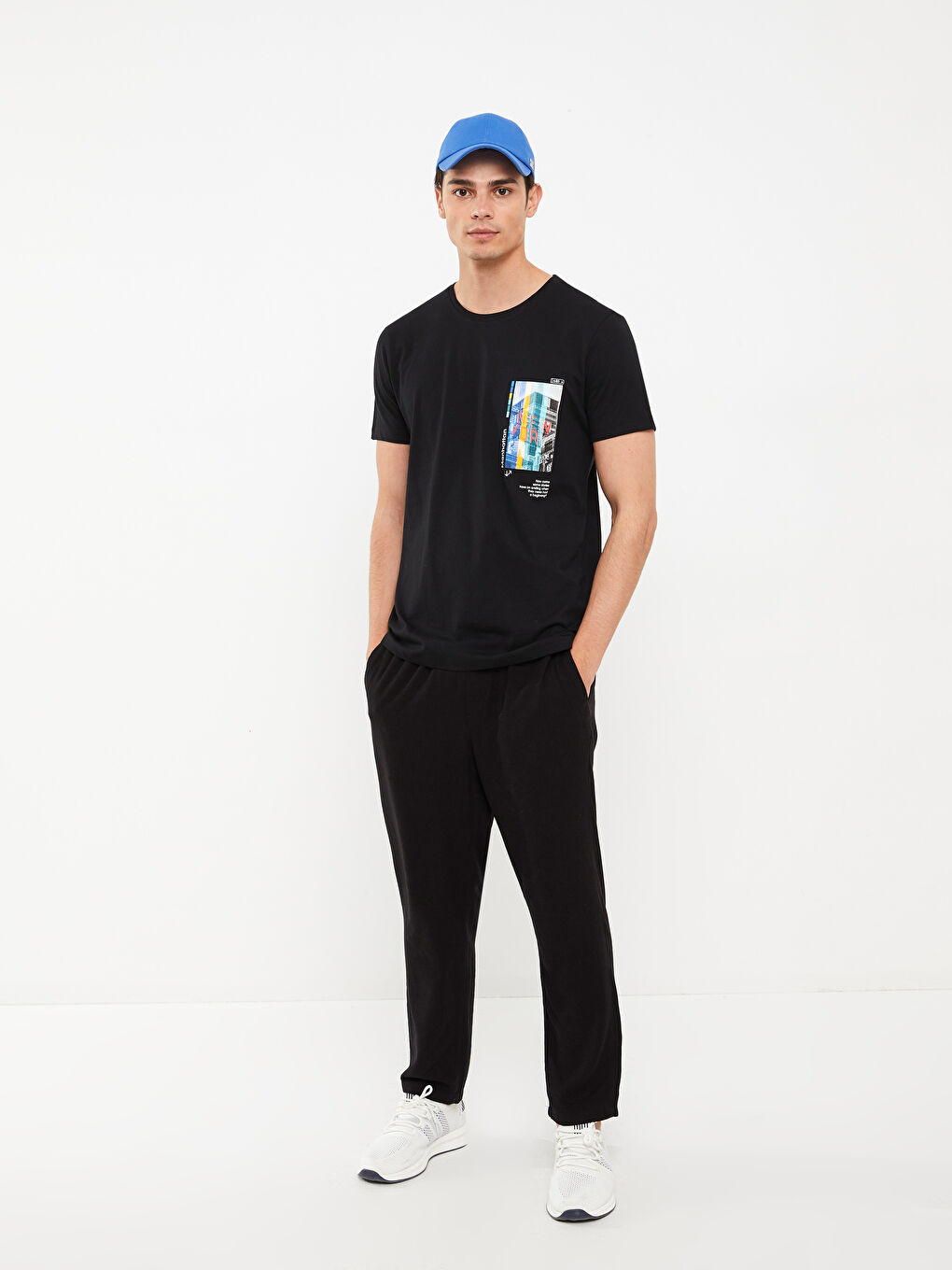 Siyah Bisiklet Yaka Kısa Kollu Baskılı Penye Erkek Tişört