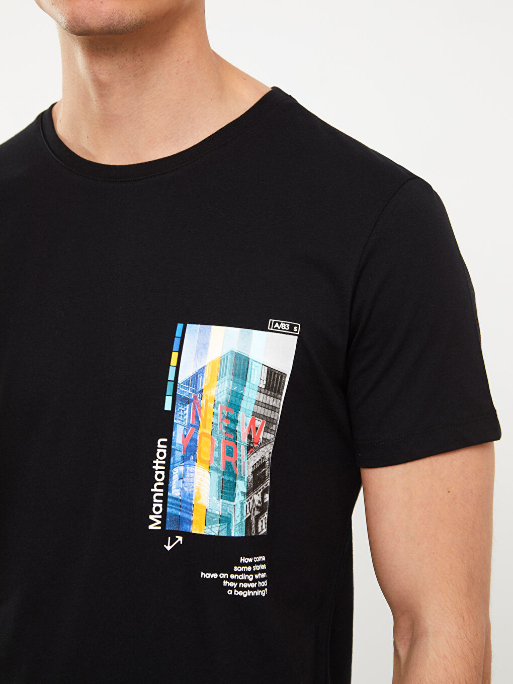 Siyah Bisiklet Yaka Kısa Kollu Baskılı Penye Erkek Tişört-3