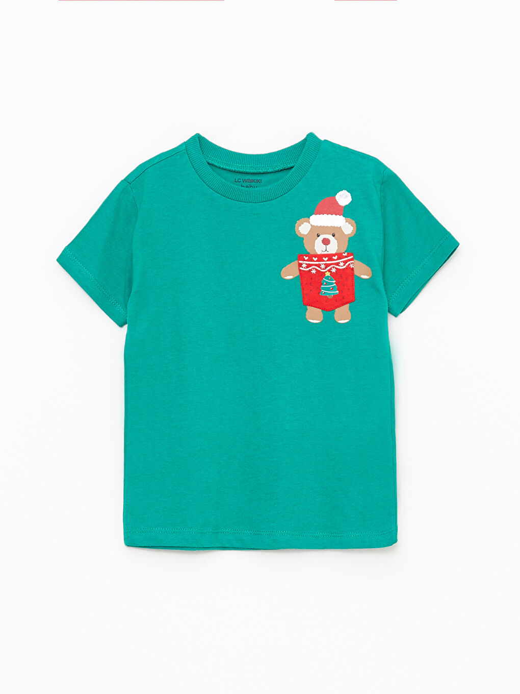 Yeşil Bisiklet Yaka Kısa Kollu Yılbaşı Temalı Erkek Bebek Tişört