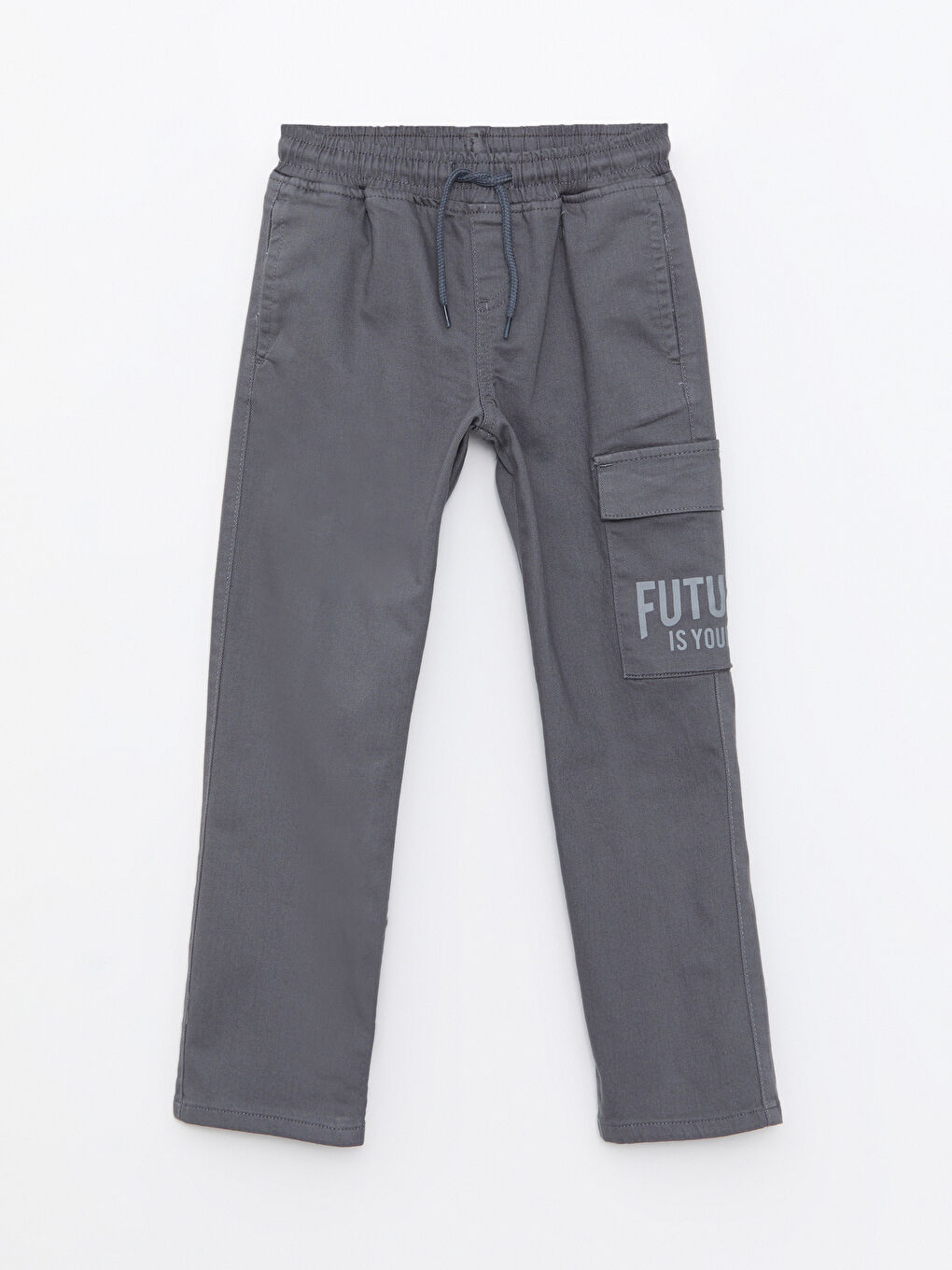 Gri Beli Lastikli Baskılı Erkek Çocuk Kargo Pantolon