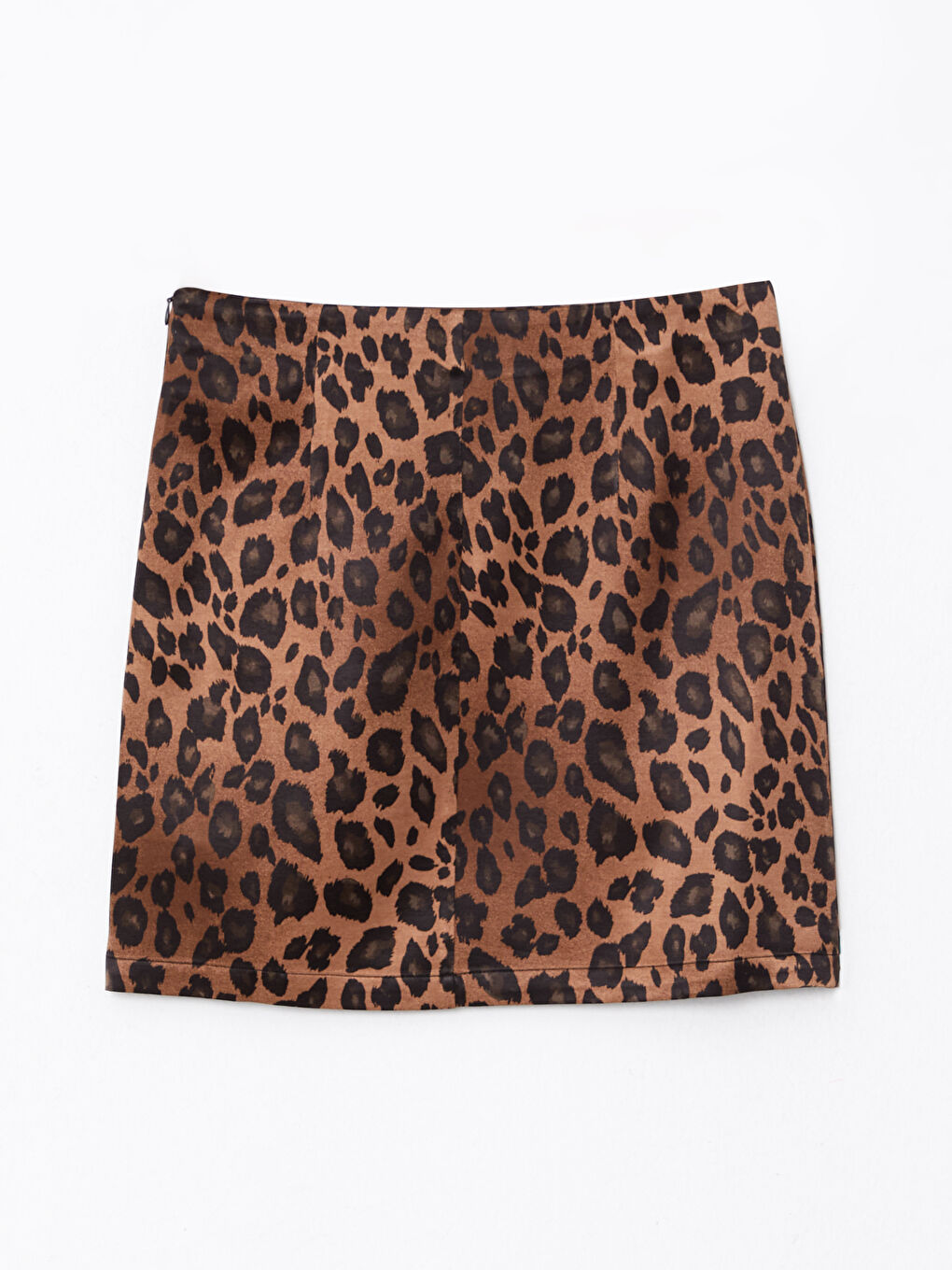 Kahverengi Beli Fermuarlı Desenli Saten Kadın Etek-4