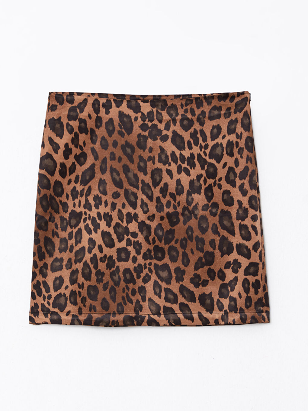 Kahverengi Beli Fermuarlı Desenli Saten Kadın Etek-5