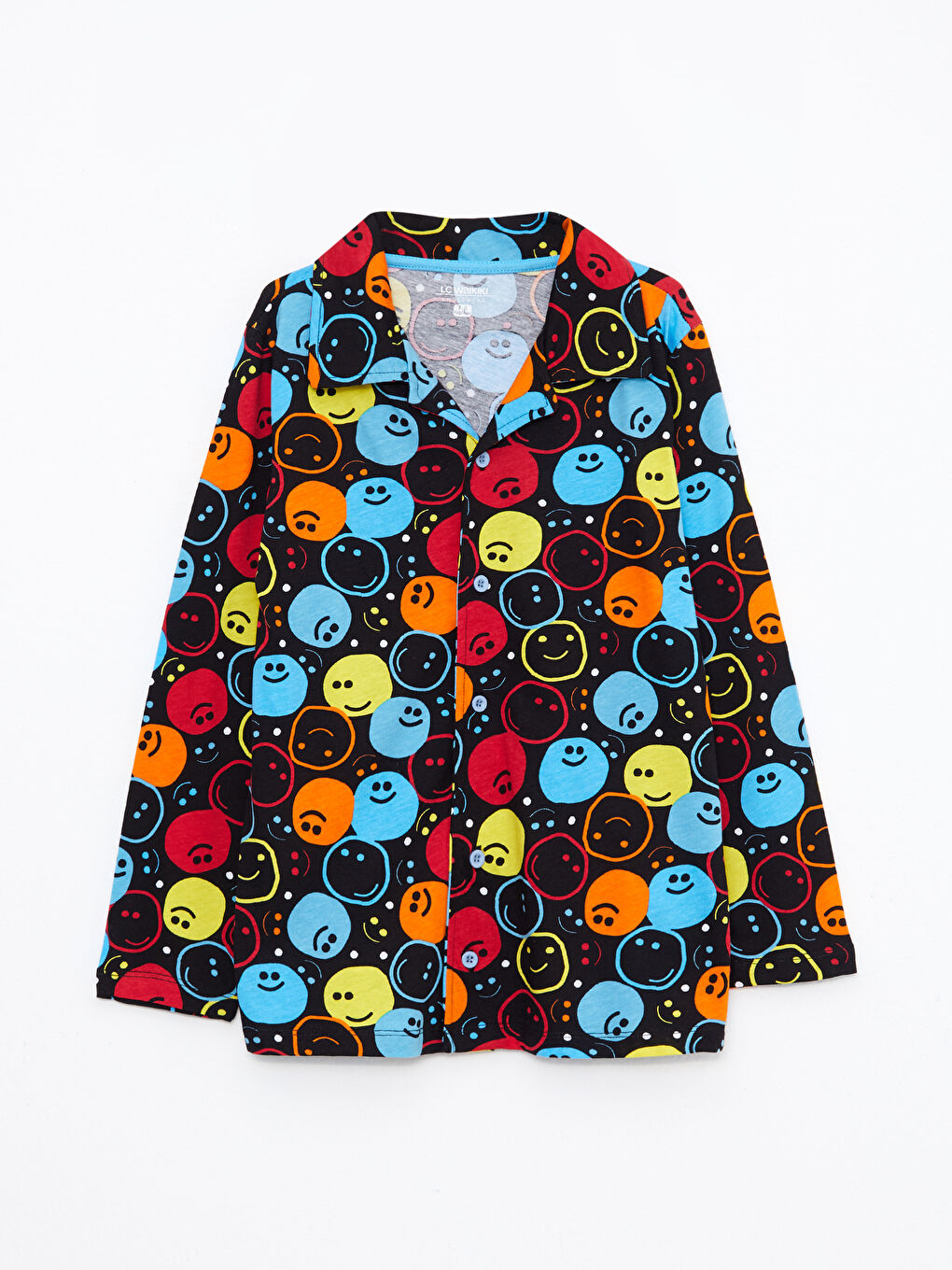 Siyah Gömlek Yaka Desenli Uzun Kollu Erkek Çocuk Pijama Takımı-1