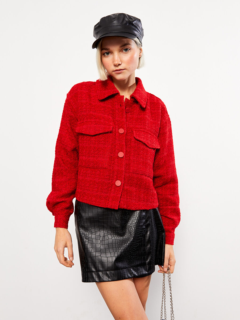 Shirt Neck Self Patterned Long Sleeve Women's Jacket