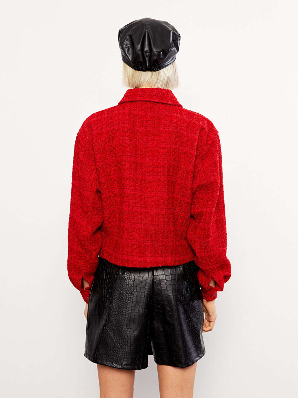 Shirt Neck Self Patterned Long Sleeve Women's Jacket-4