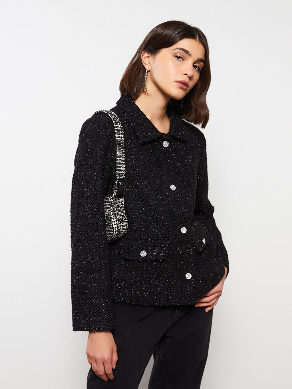 Shirt Neck Self Patterned Long Sleeve Women's Jacket-7