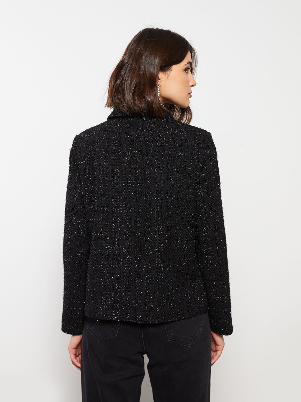 Shirt Neck Self Patterned Long Sleeve Women's Jacket-10