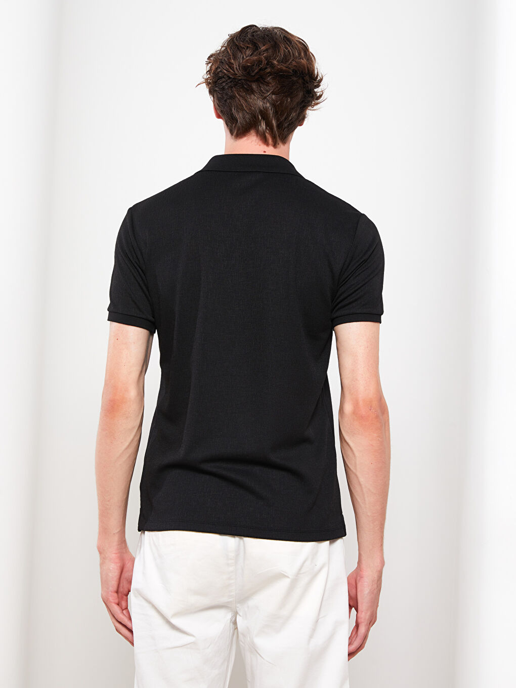Siyah Polo Yaka Kısa Kollu Erkek Tişört-4