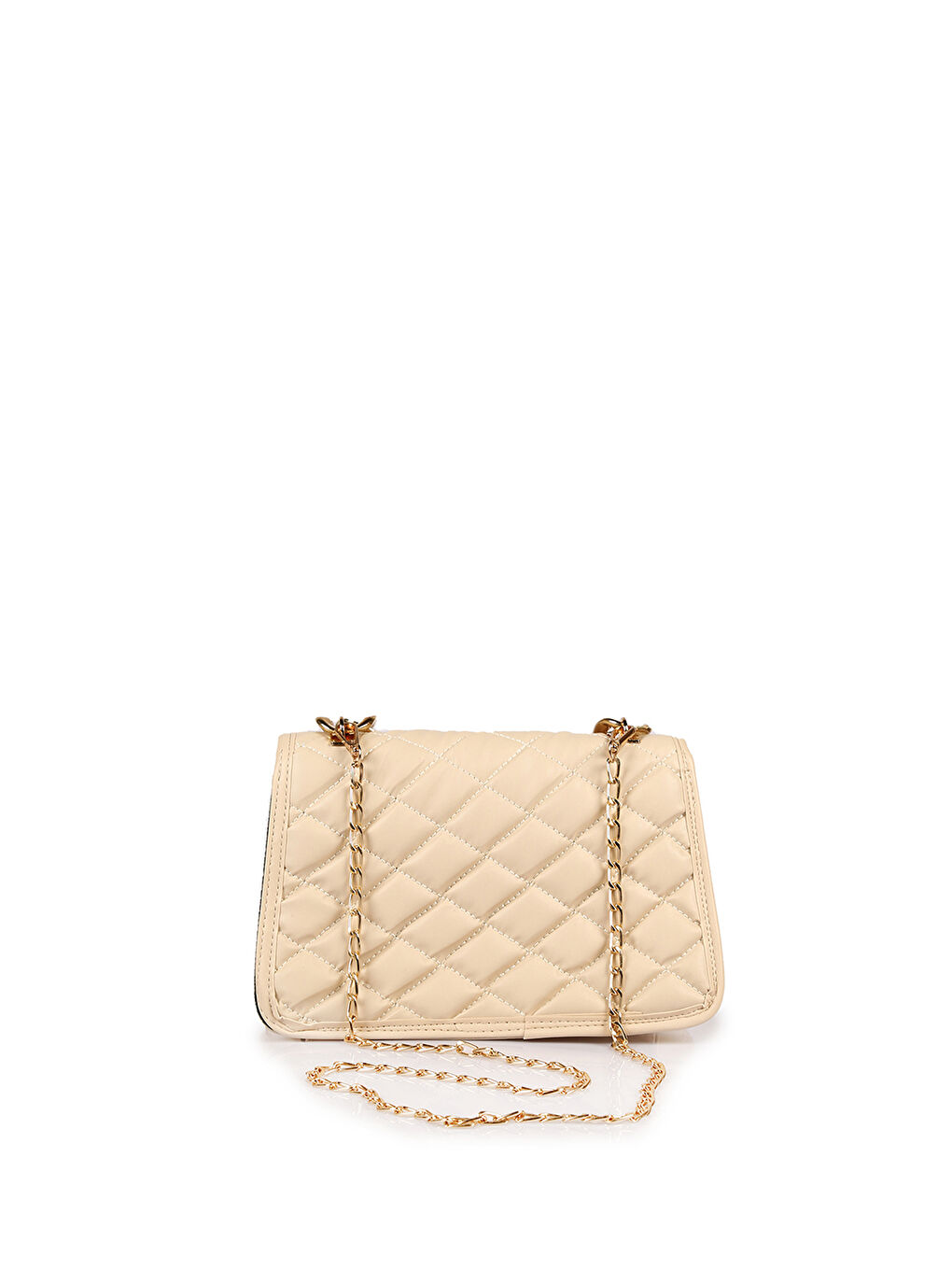 Bej Kapitoneli Zincir Askılı Kadın Omuz Çantası-2