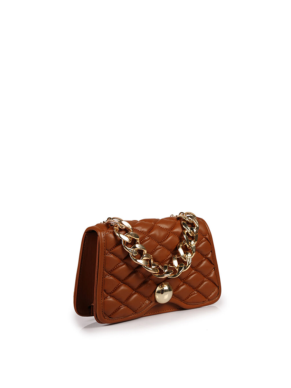 Kahverengi Kapitoneli Zincir Askılı Kadın Omuz Çantası