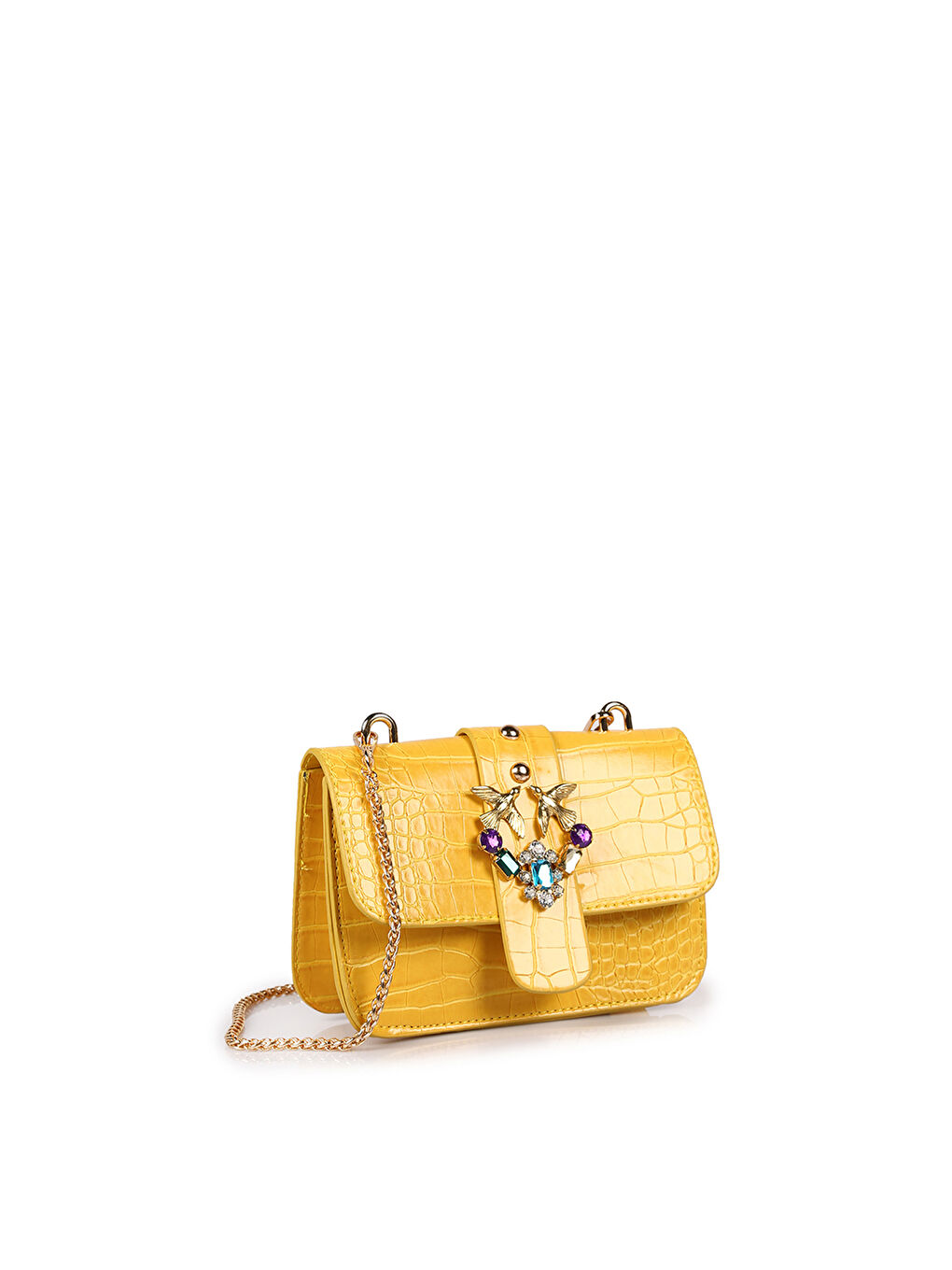Sarı Kroko Deri Görünümlü Kadın Omuz Çantası-1