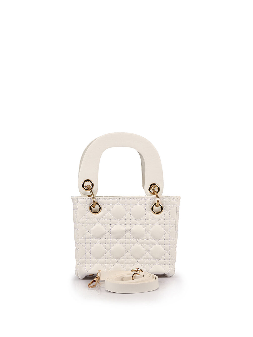 Beyaz Zincir Detaylı Kadın Omuz Çantası-2