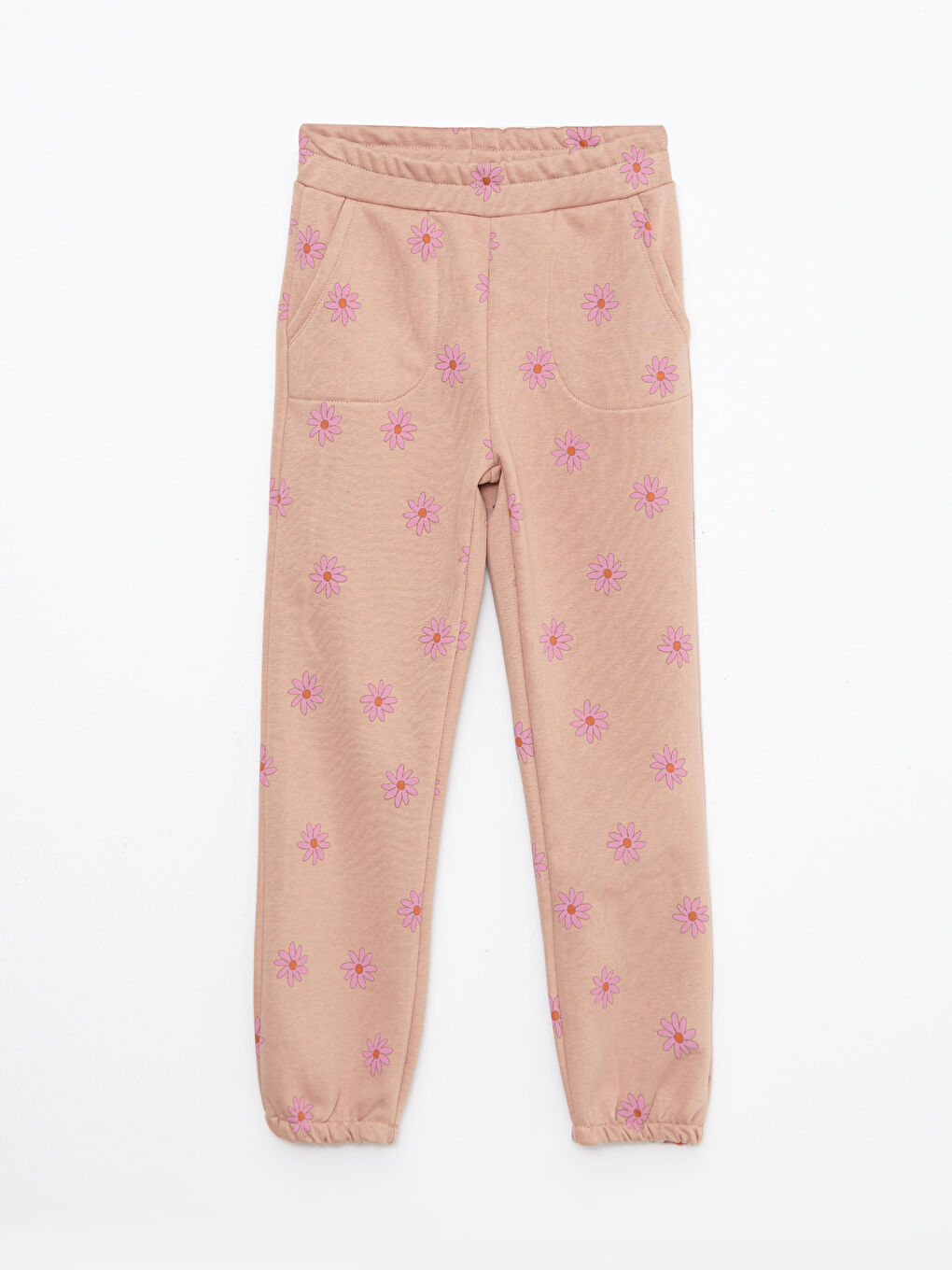 Bej Beli Lastikli Baskılı Kız Çocuk Jogger Eşofman Altı