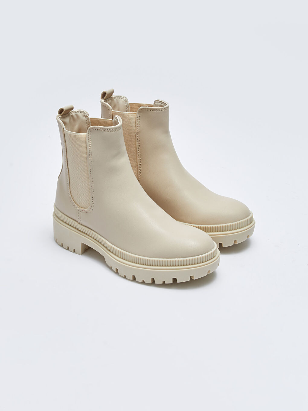 Ekru Deri Görünümlü Bağcıklı Kadın Bot