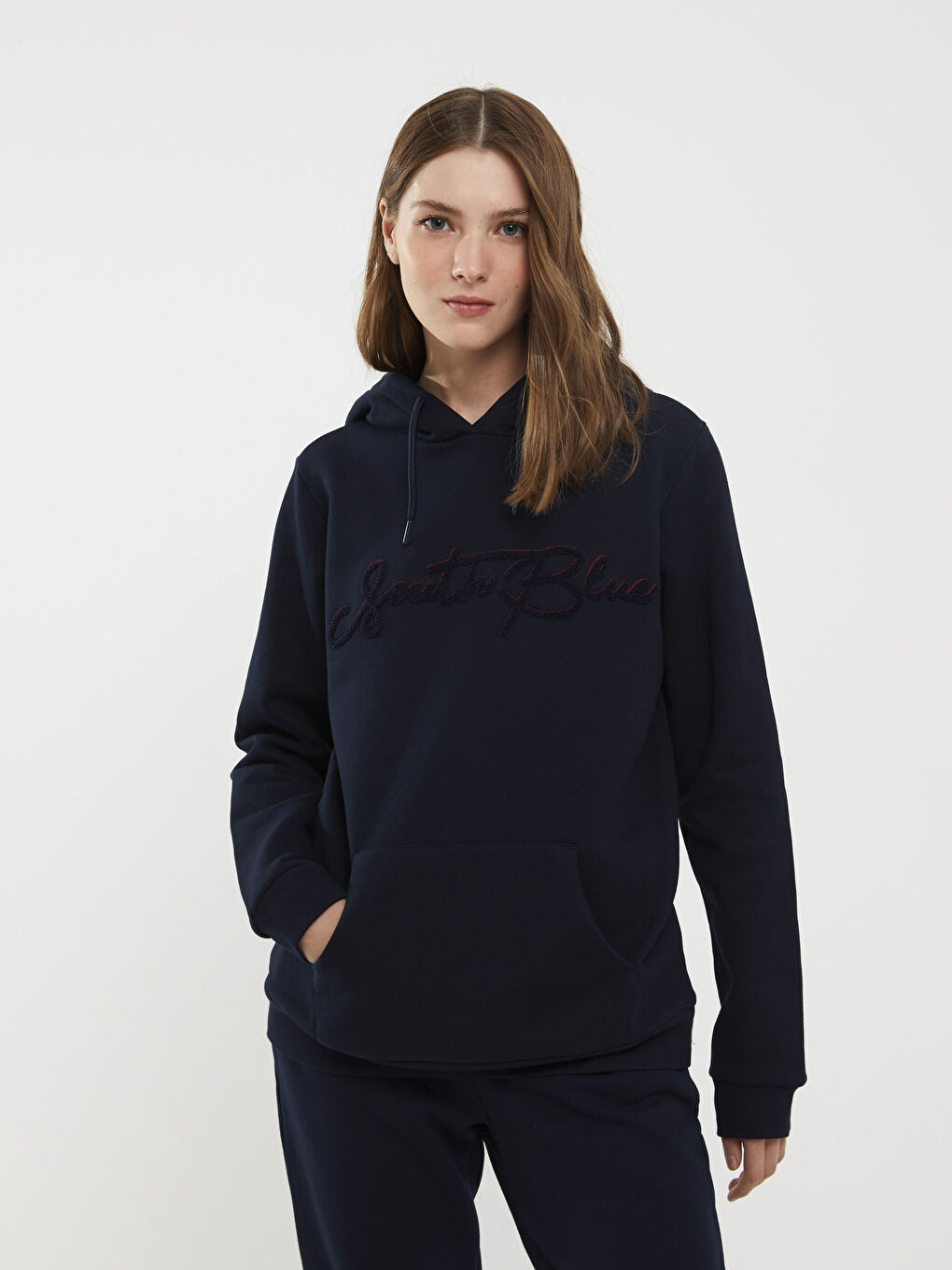 SOUTHBLUE Lacivert Kapüşonlu Nakışlı Uzun Kollu Kadın Sweatshirt - 4