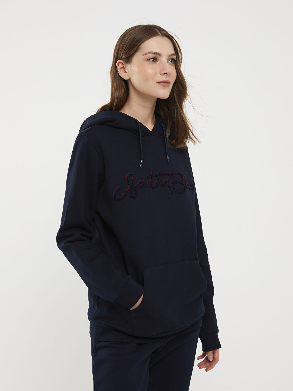 SOUTHBLUE Lacivert Kapüşonlu Nakışlı Uzun Kollu Kadın Sweatshirt - 5