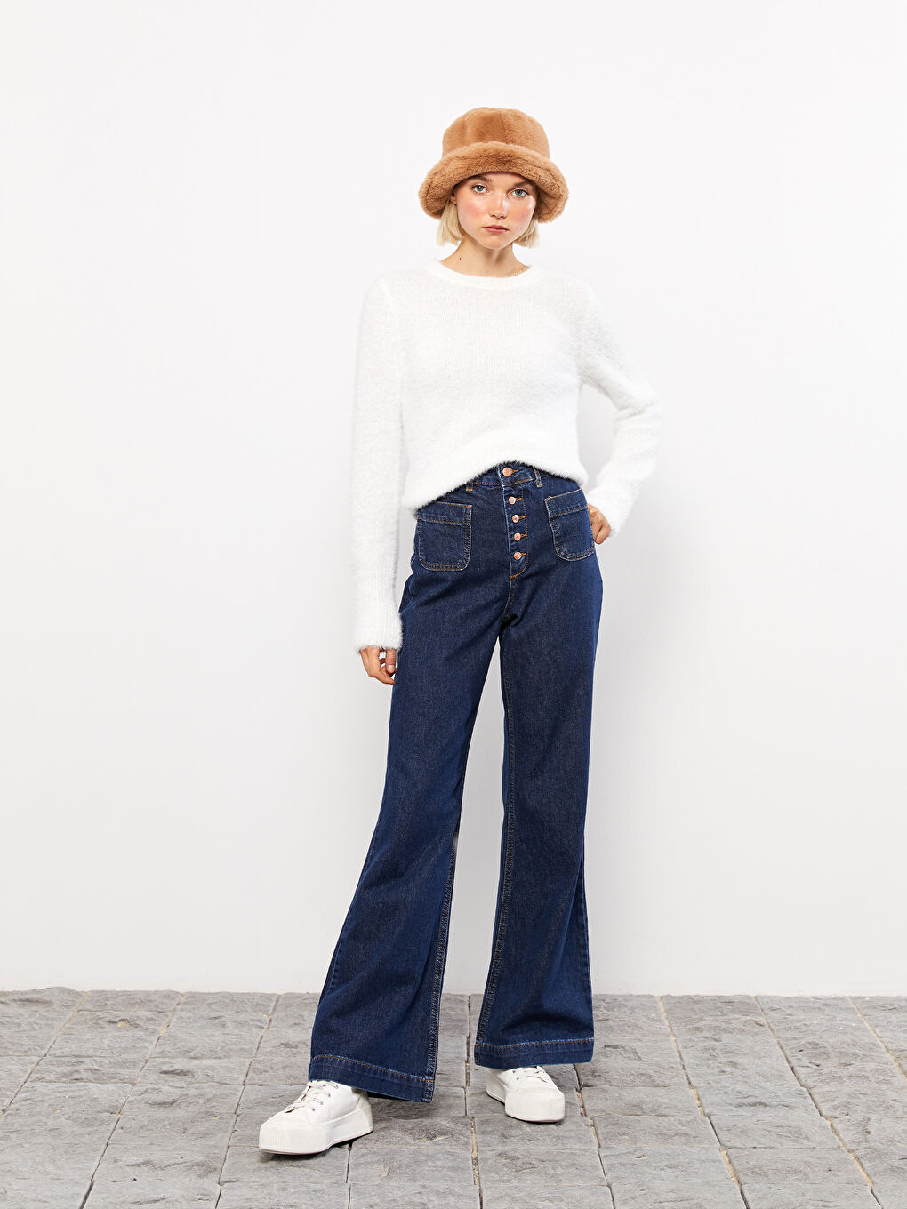 Mavi Kadın Yüksek Bel Wideleg Düz Jean Pantolon-1