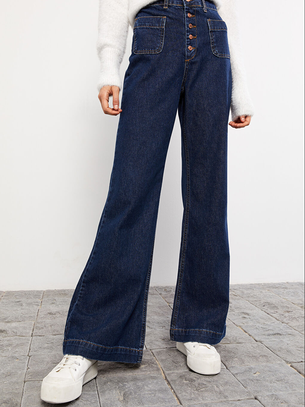 Mavi Kadın Yüksek Bel Wideleg Düz Jean Pantolon-3