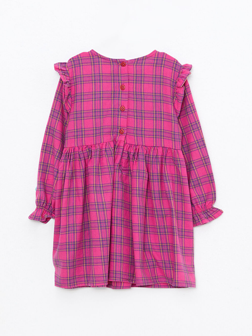 Kırmızı Bisiklet Yaka Uzun Kollu Ekose Desenli Kız Bebek Elbise-1