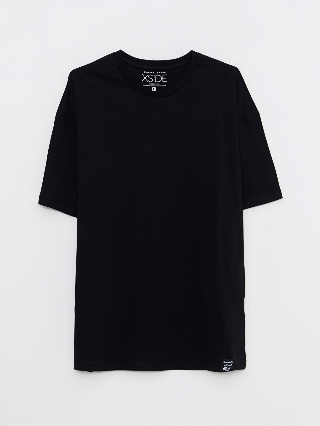 Siyah Oversize Bisiklet Yaka Kısa Kollu Penye Erkek Tişört