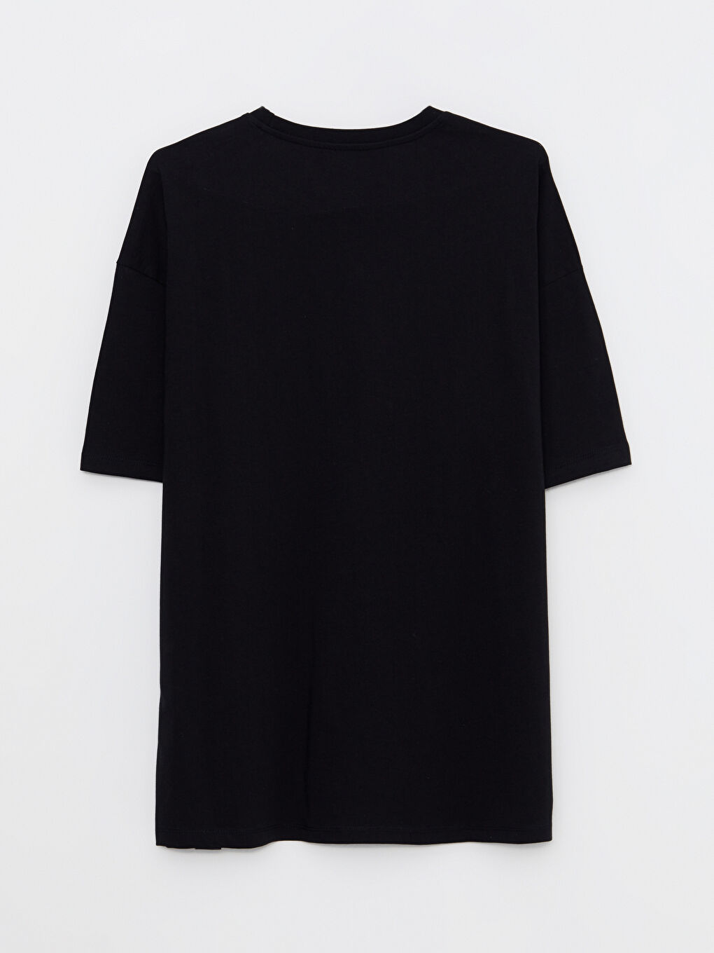 Siyah Oversize Bisiklet Yaka Kısa Kollu Penye Erkek Tişört-1