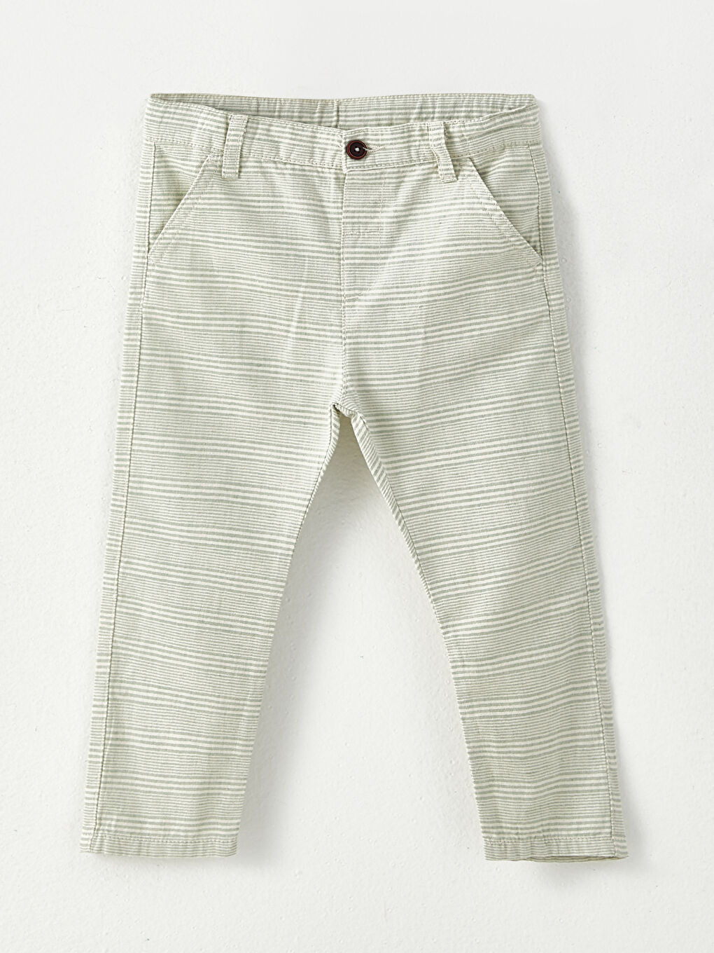 Ekru Beli Lastikli Çizgili Erkek Bebek Pantolon