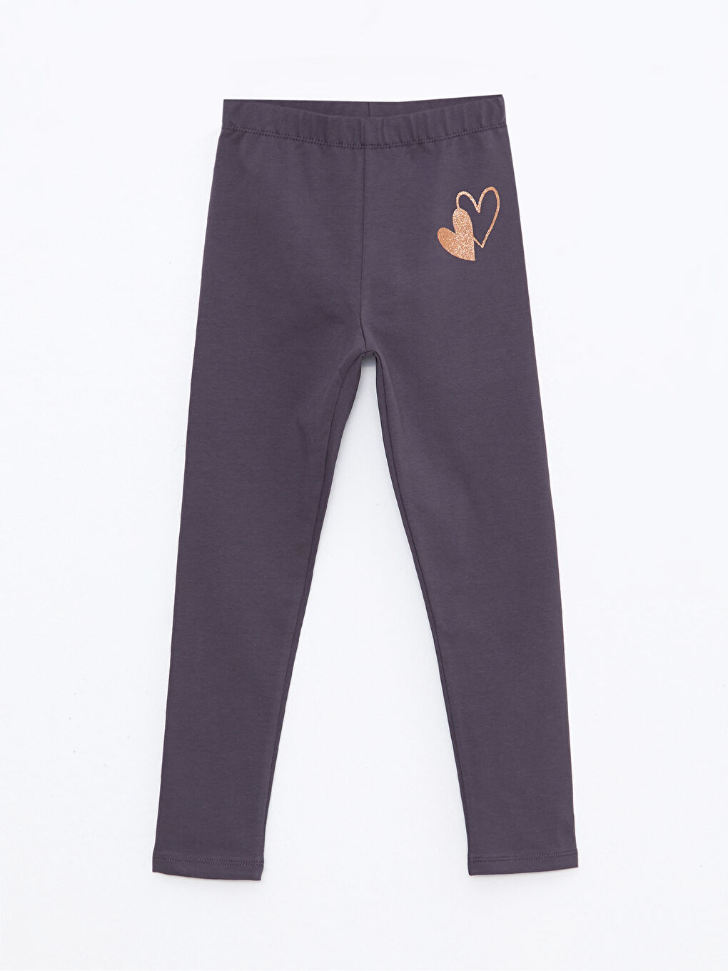 Gri Beli Lastikli Baskılı Pamuklu Kız Çocuk Uzun Tayt