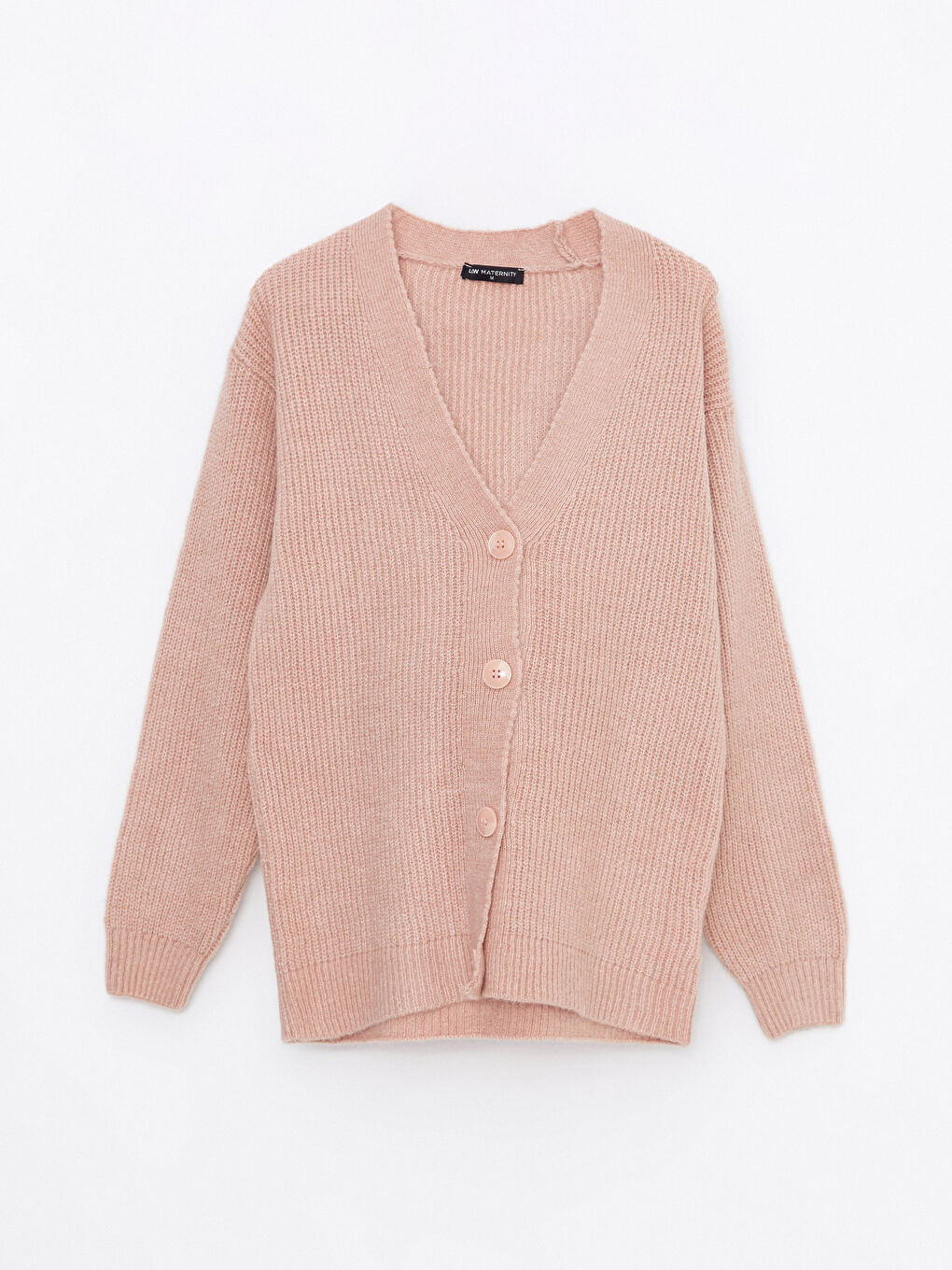 Kahverengi V Yaka Düz Uzun Kollu Hamile Triko Hırka-5