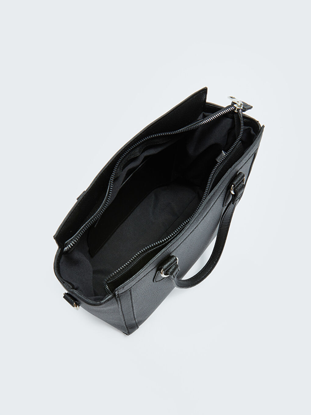 Siyah Deri Görünümlü Kadın Omuz Çantası-4