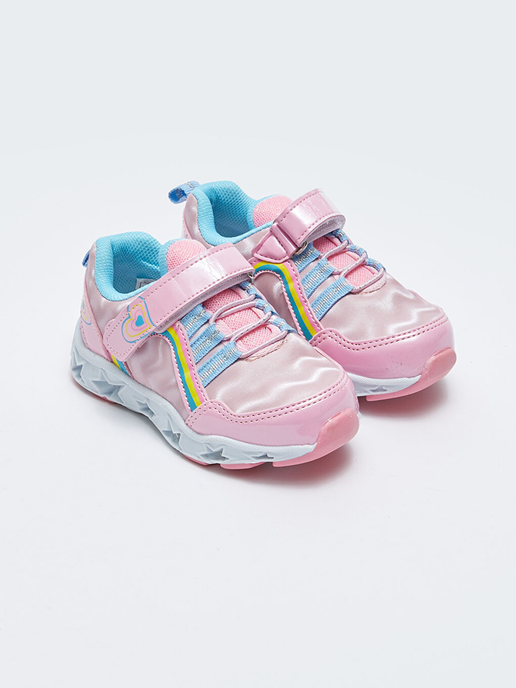 Pembe Tabanı Işıklı Bağcık ve Cırt Cırtlı Kız Bebek Spor Ayakkabı-1