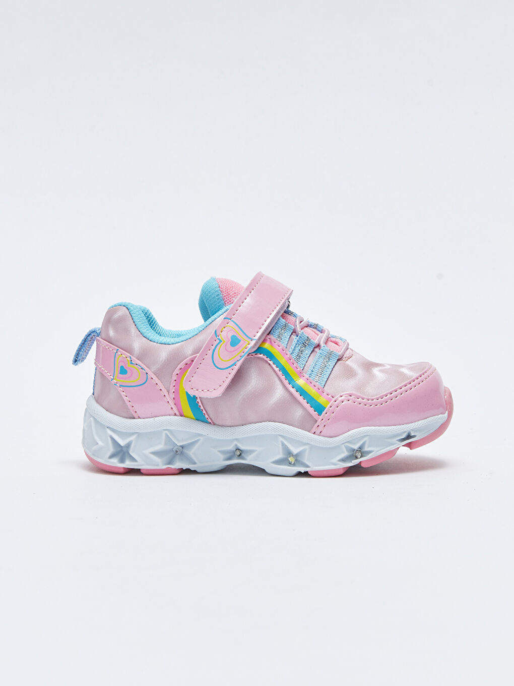 Pembe Tabanı Işıklı Bağcık ve Cırt Cırtlı Kız Bebek Spor Ayakkabı-2