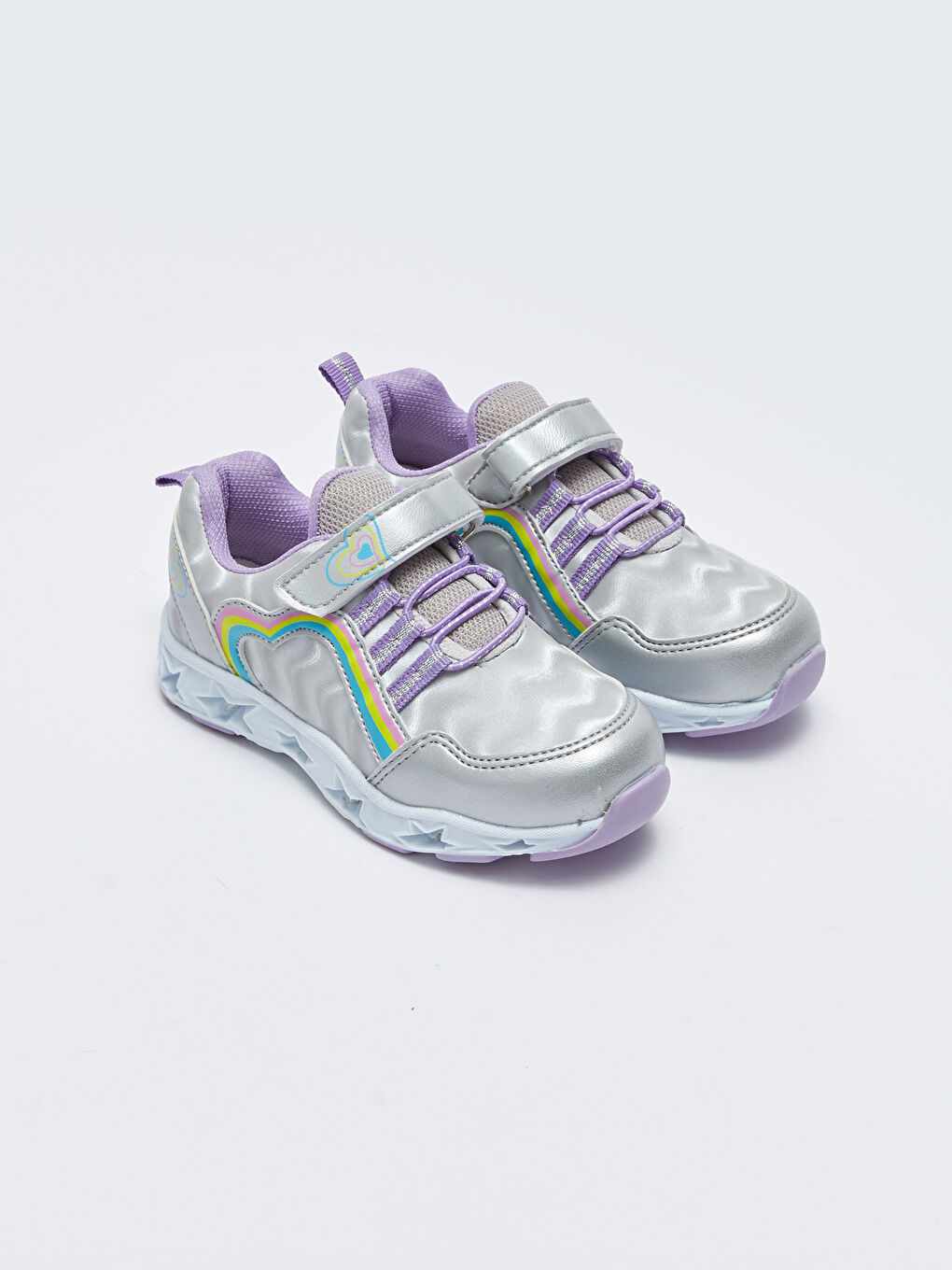 Gri Tabanı Işıklı Bağcık ve Cırt Cırtlı Kız Bebek Spor Ayakkabı-1