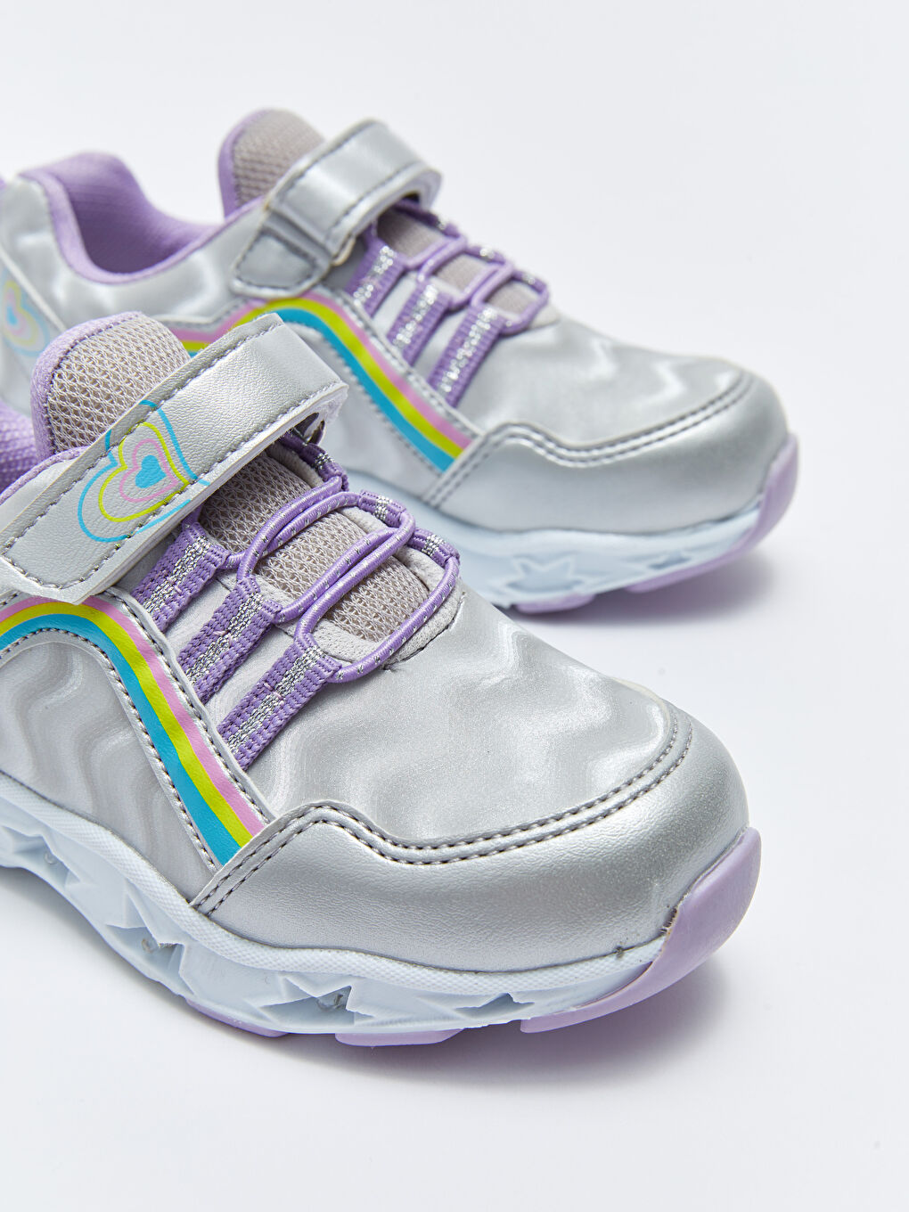 Gri Tabanı Işıklı Bağcık ve Cırt Cırtlı Kız Bebek Spor Ayakkabı-3