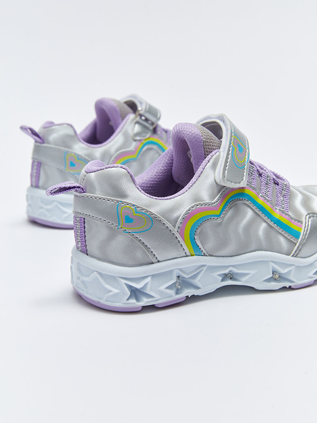 Gri Tabanı Işıklı Bağcık ve Cırt Cırtlı Kız Bebek Spor Ayakkabı-5