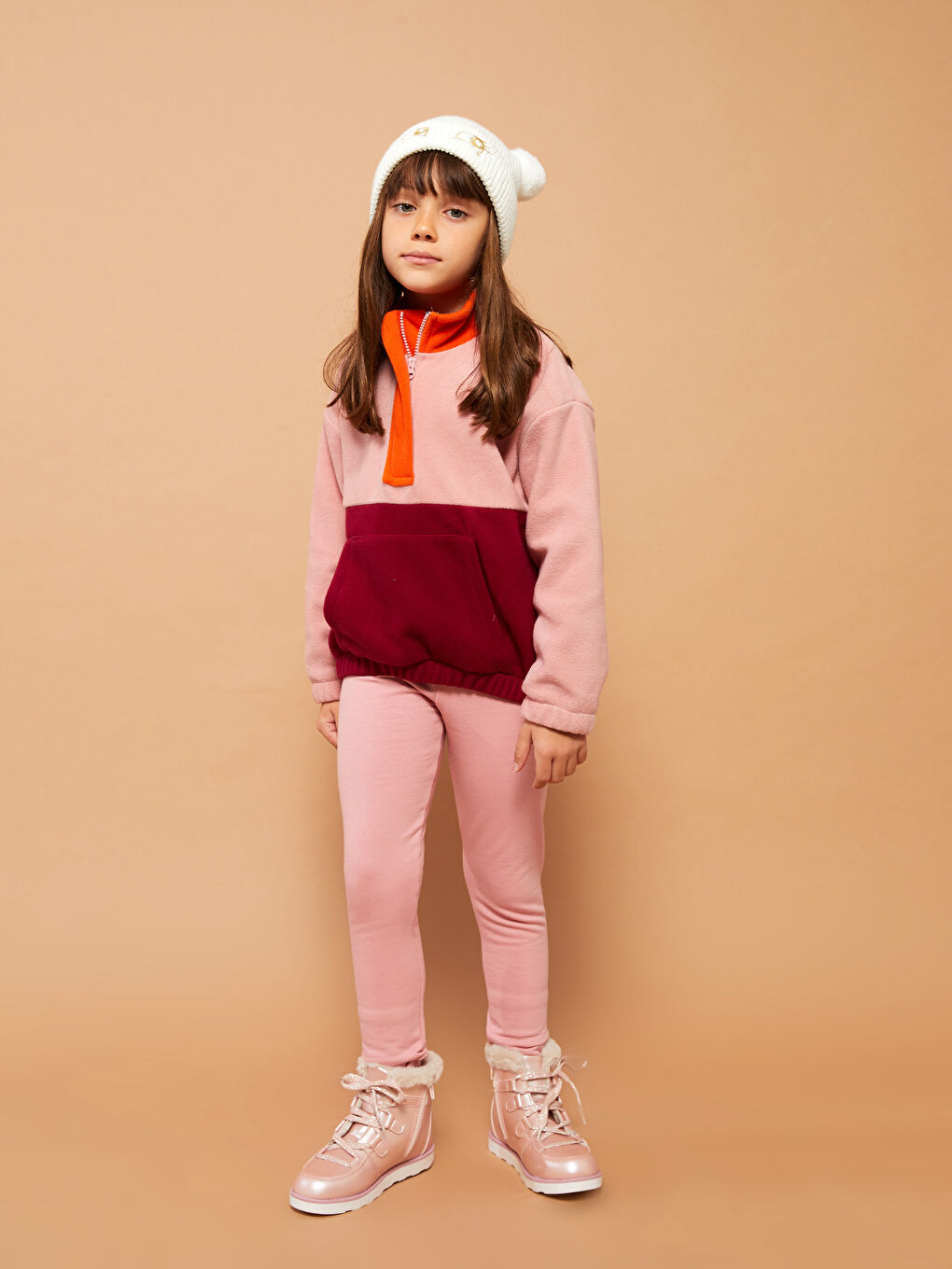 LCW Kids Pembe Beli Lastikli Basic Polar Astarlı Kız Çocuk Uzun Tayt