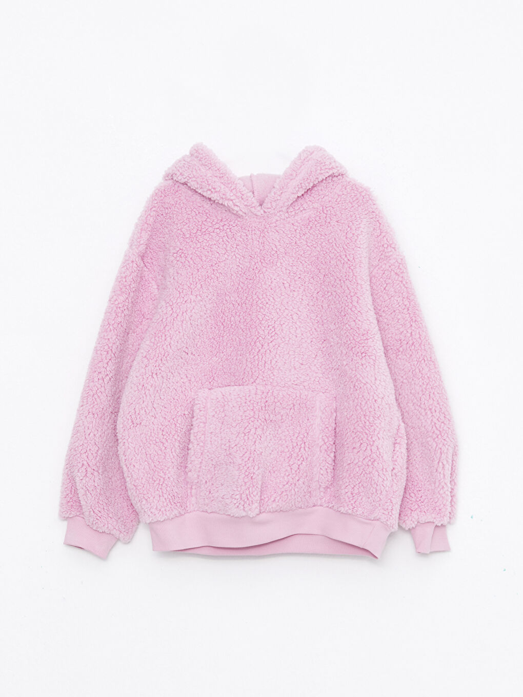 Lila Kapüşonlu Basic Uzun Kollu Pelüş Kız Çocuk Sweatshirt